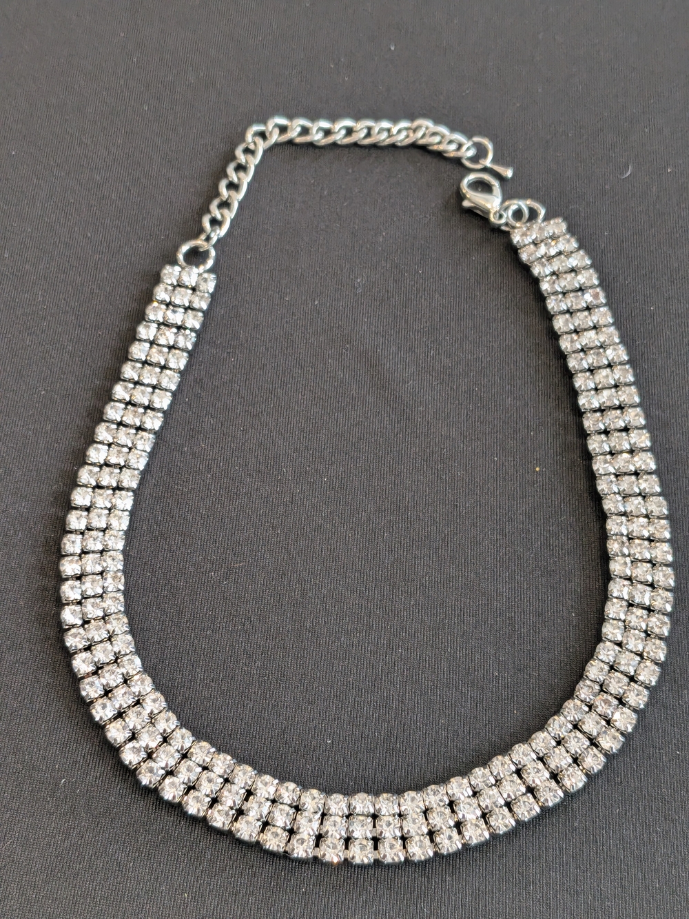 Silver-Tone Crystal Tennis Necklace 7.5" - Sparkling Silver